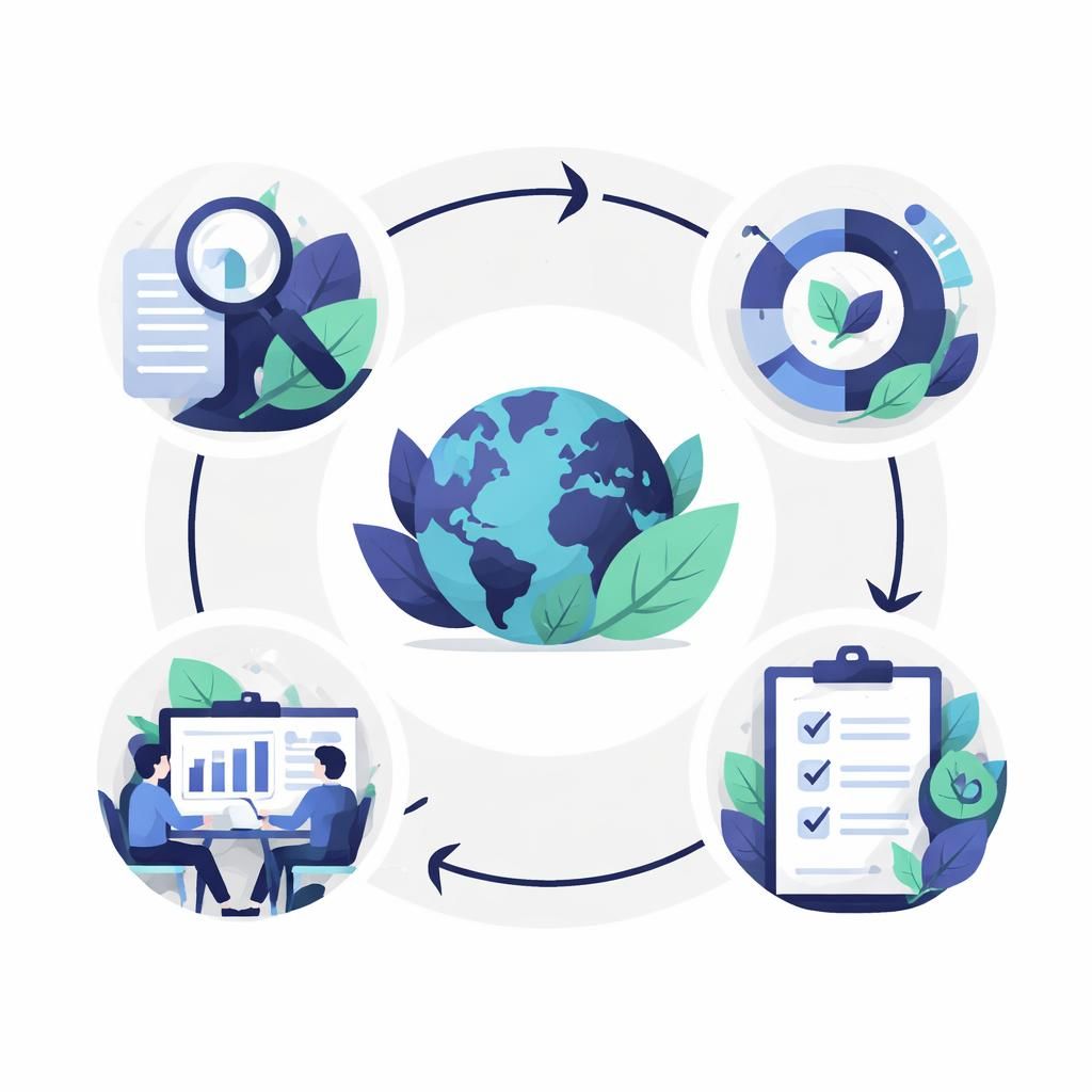 Schéma synthétique illustrant les étapes clés de la stratégie TNFD pour évaluer les dépendances de l'entreprise à la nature.